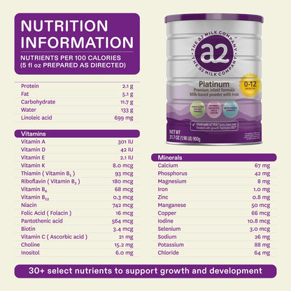 a2 Platinum Premium Infant Formula for Babies 0-12 Months | Milk-based Powder with Iron
