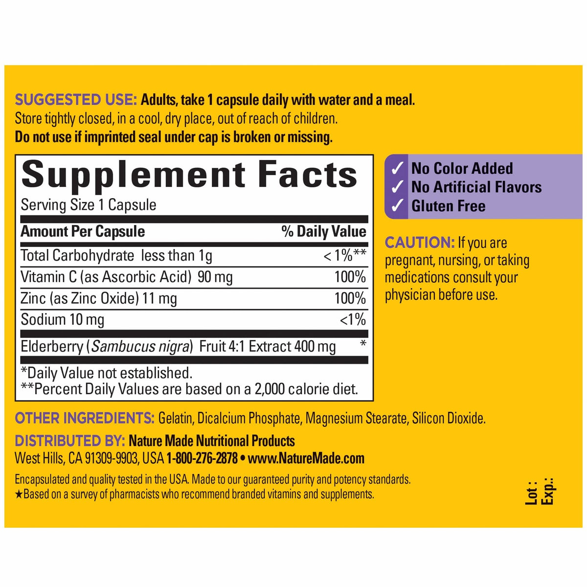 Nature Made Elderberry 400 mg Extract with Vitamin C and Zinc, Dietary Supplement