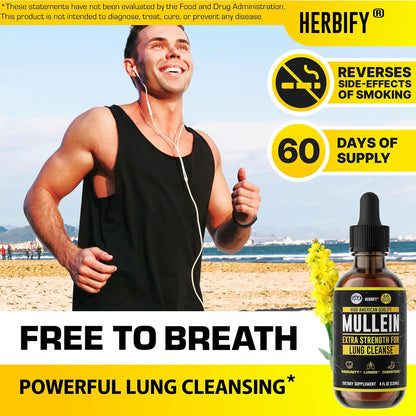 HERBIFY Bundle Lions Mane Capsules & Mullein Drops - Daily Supplement for Memory, Focus, Clarity & Powerful Lung Cleanse Support