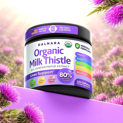 USDA Organic Milk Thistle | 80% Silymarin Flavonoids | 35:1 Extract | 120ct