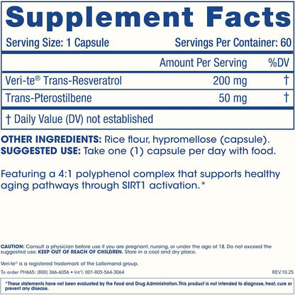 ProHealth Sirtuin 1 Activator | 60 Capsules | Resveratrol Combined with Pterostilbene Activates SIRT1 for Longevity & Cellular Support | Triple Lab-Tested, GMP-Manufactured in USA