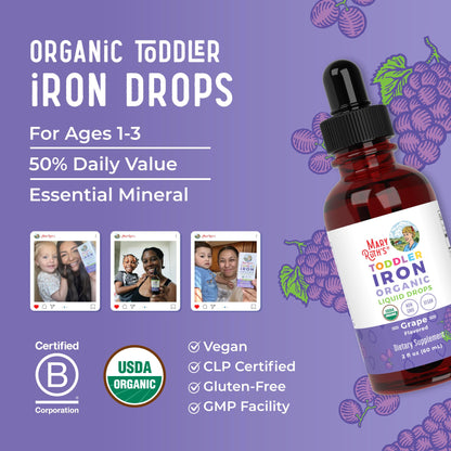 MaryRuth's Iron Supplement for Toddlers | Liquid Iron Supplement for Children Ages 1-3 | Iron Supplement for Iron Deficiency | Ferrochel | Sugar Free | Vegan | Non-GMO | Gluten Free | 2 Fl Oz