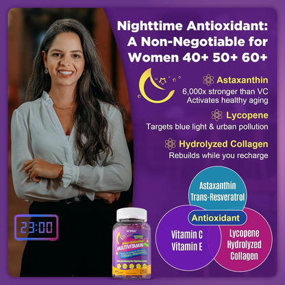 NEVISS 52-in-1 Methylated Multivitamin for Women Gummies with Iron, Omega-3, B6 B9 B12 for Day | Magnesium Glycinate, Calcium, Collagen for Night Renewal/Sleep, Womens 18 30 40 50 60 70+ AM PM Daily
