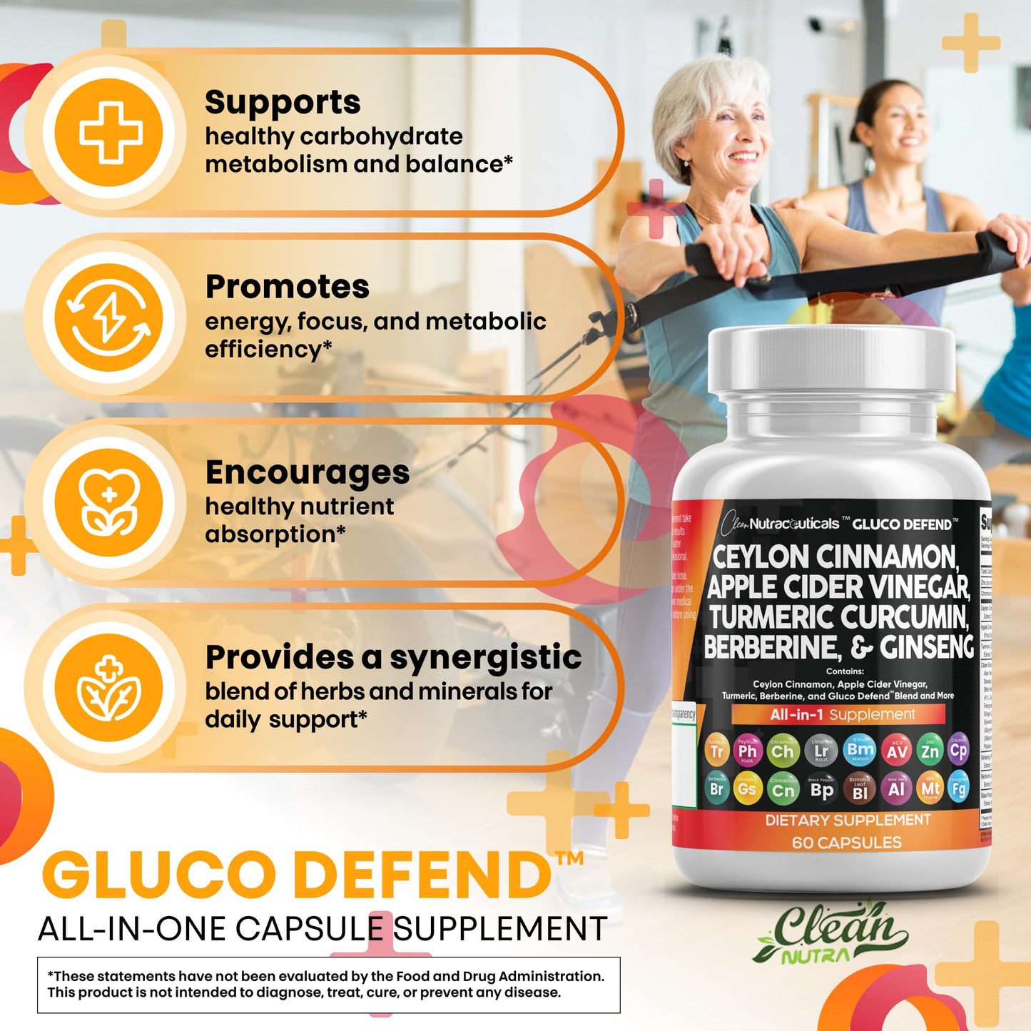 Clean Nutraceuticals Ceylon Cinnamon Capsules + Berberine Turmeric Apple Cider Vinegar Ginseng Bitter Melon (Karela) Gymnema Milk Thistle Fenugreek Supplement Pills Powder for Men & Women