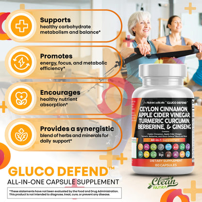 Clean Nutraceuticals Ceylon Cinnamon Capsules + Berberine Turmeric Apple Cider Vinegar Ginseng Bitter Melon (Karela) Gymnema Milk Thistle Fenugreek Supplement Pills Powder for Men & Women