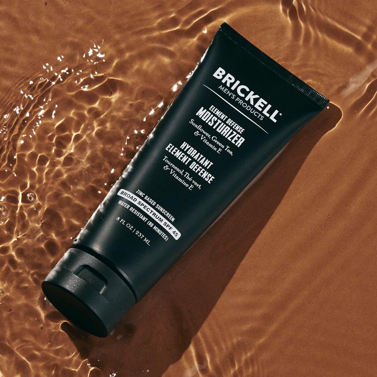 Brickell Men's Element Defense SPF45 Moisturizer for Men, Mineral Sunscreen, Hydrates and Protects Skin Against UVA/UVB Rays, With Zinc, Vitamin E, and Green Tea, 8 Ounce, Unscented