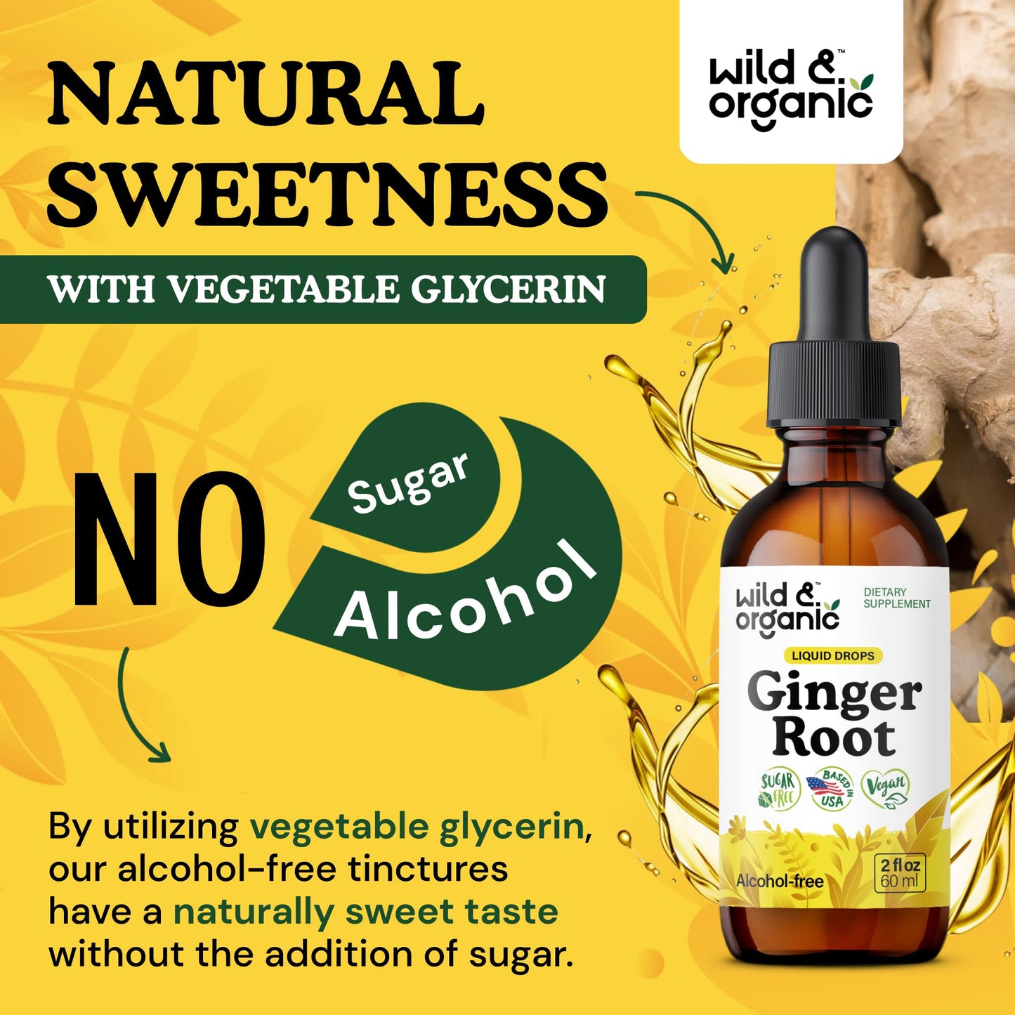 Wild & Organic Ginger Root Extract Drops - Immune & Digestive Support - Liquid Ginger Supplements - Easy to Add to Tea - Vegan, Sugar & Alcohol-Free Tincture - 4 fl oz