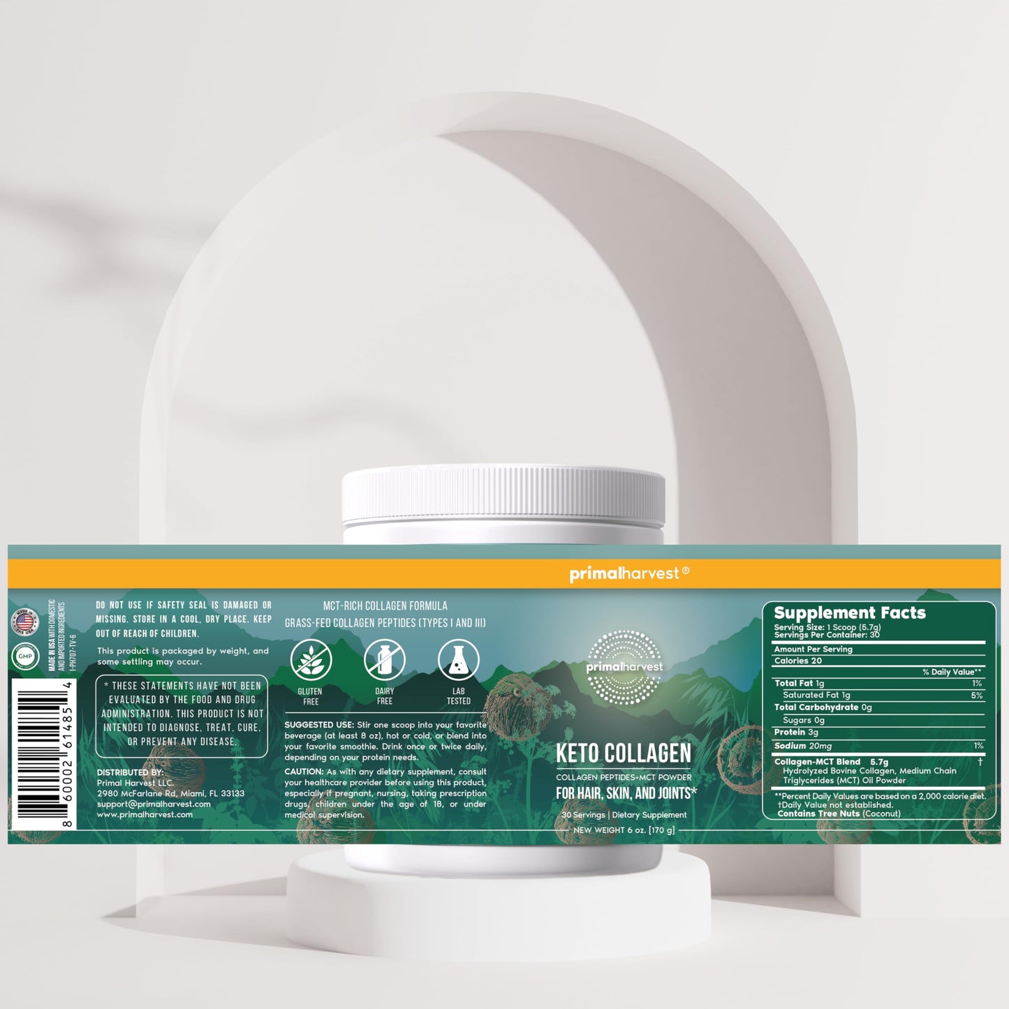 Primal Harvest Collagen - Powdered Daily Supplement, Dairy & Gluten Free
