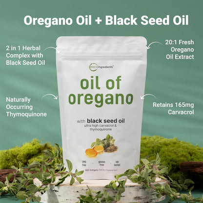 Micro Ingredients Oil of Oregano Softgels & Pure Triple Magnesium Complex 400mg Capsules | 2 Pack Bundle | 4X Strength Thymoquinone with Black Seed | Glycinate, Malate, & Taurate Forms
