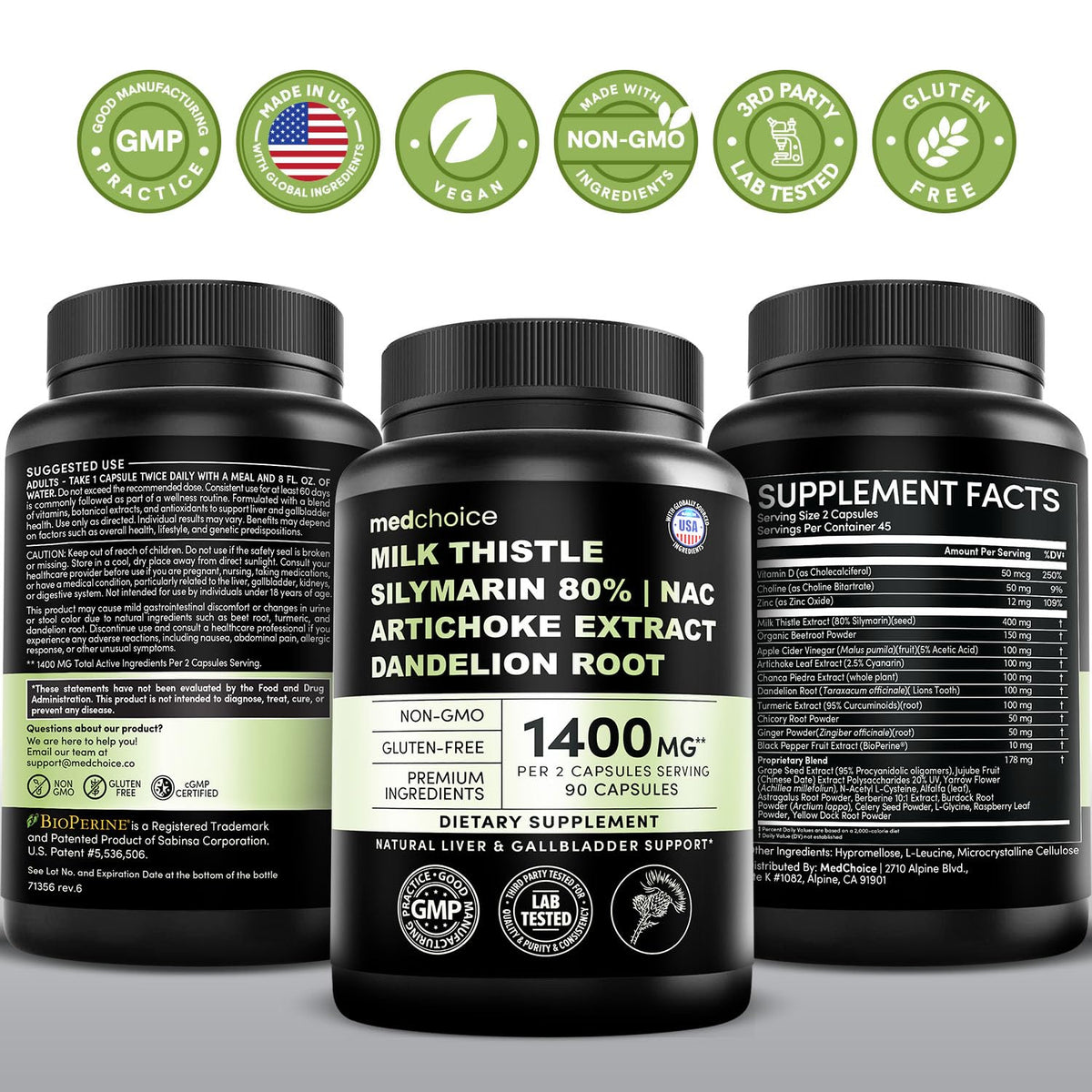 MEDCHOICE Milk Thistle Liver Support Supplement with NAC & Artichoke, 90ct