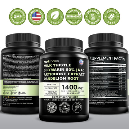 MEDCHOICE Milk Thistle Liver Support Supplement with NAC & Artichoke, 90ct