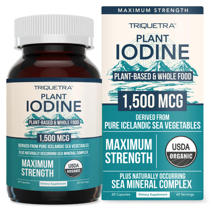 Organic Iodine Supplement from Sea Vegetable Complex, Whole Food & Raw Form - Iodine Plus Trace Mineral Complex – Contains Purest Icelandic Sea Kelp, Irish Moss & Bladderwrack (250 mcg)