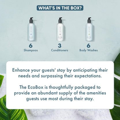 1-Shoppe Aquavera 15 Piece Ecobox All-In-Kit | White Tea and Coconut Soap | 6 Shampoo
