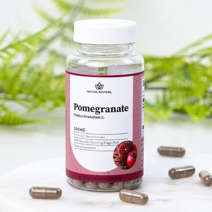 Nature Restore Premium Pomegranate Extract Supplement. Standardized to 40% Ellagic Acid. High Potency Polyphenol Antioxidants for Heart Health & Radiant Skin - 90 Vegan Capsules