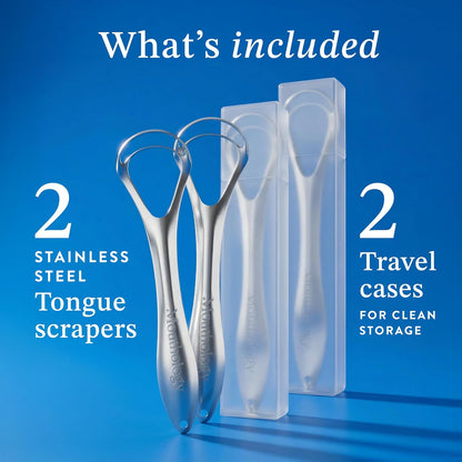 Mouthology Tongue Scraper for Adults (2 Pack), Reduce Bad Breath, Metal Tongue Scraper, Tongue Cleaner, Tongue Scraper, Stainless Steel Tongue Scraper, Tongue Cleaner for Adults, Tongue Scrubber
