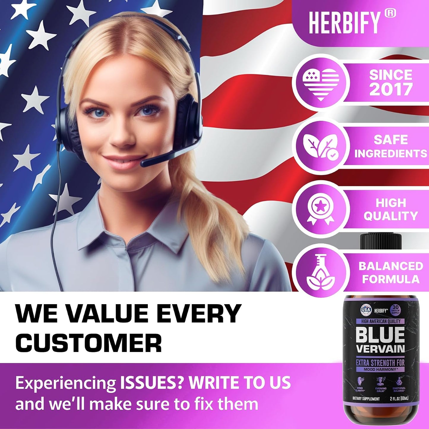 HERBIFY Blue Vervain Drops – Verbena Tincture – Vervain Supplement for Mood & Balance – Vervain Liquid Extract – Verbena Hastata (30 Days Supply) 2 Fl Oz Made in USA