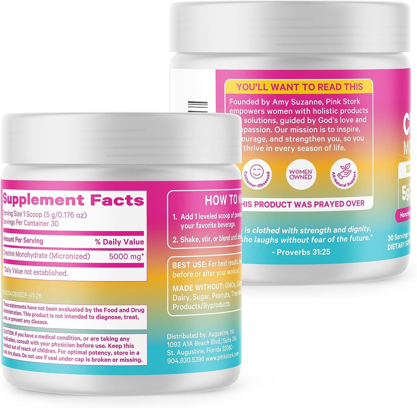 Pink Stork Creatine Monohydrate for Women, 5g, 30 Servings | Micronized Creatine Powder, Unflavored, Supports Muscle Health, Energy, Cognitive Function, Alternative to Pills or Gummies