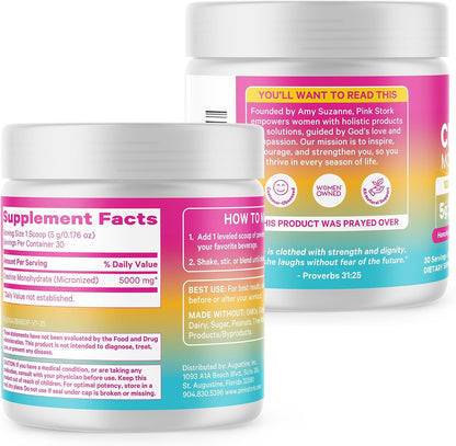Pink Stork Creatine Monohydrate for Women, 5g, 30 Servings | Micronized Creatine Powder, Unflavored, Supports Muscle Health, Energy, Cognitive Function, Alternative to Pills or Gummies