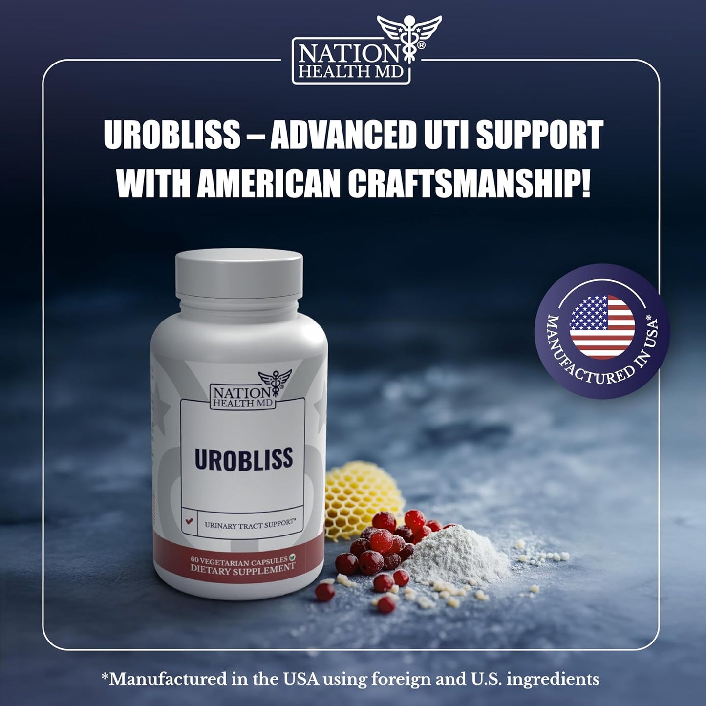 UroBliss UTI Supplements - D Mannose with Cranberry Extract, Propolis & Vitamin D3 - UTI Relief, Bladder Support & Urinary Tract Health for Women - 60 Capsules