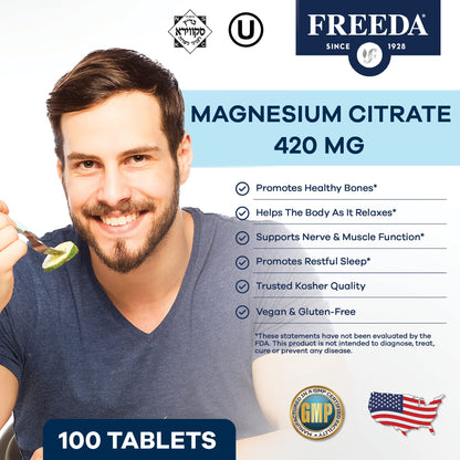 FREEDA Magnesium Citrate Powder for Bone, Joint, & Muscle Support 100 Count | Supports Nerve Health, Relaxation, Sleep, Metabolism, & Digestive Function – Kosher, Vegan, Gluten-Free, Made in USA