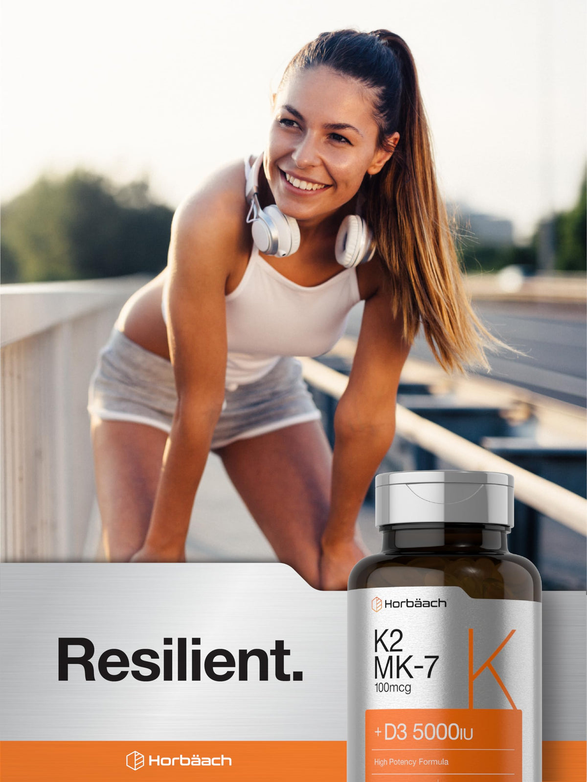 Horbäach Vitamin D3 K2 | 5000iu of Vitamin D & 100mcg MK-7 Complex | 180 Softgel Cap
