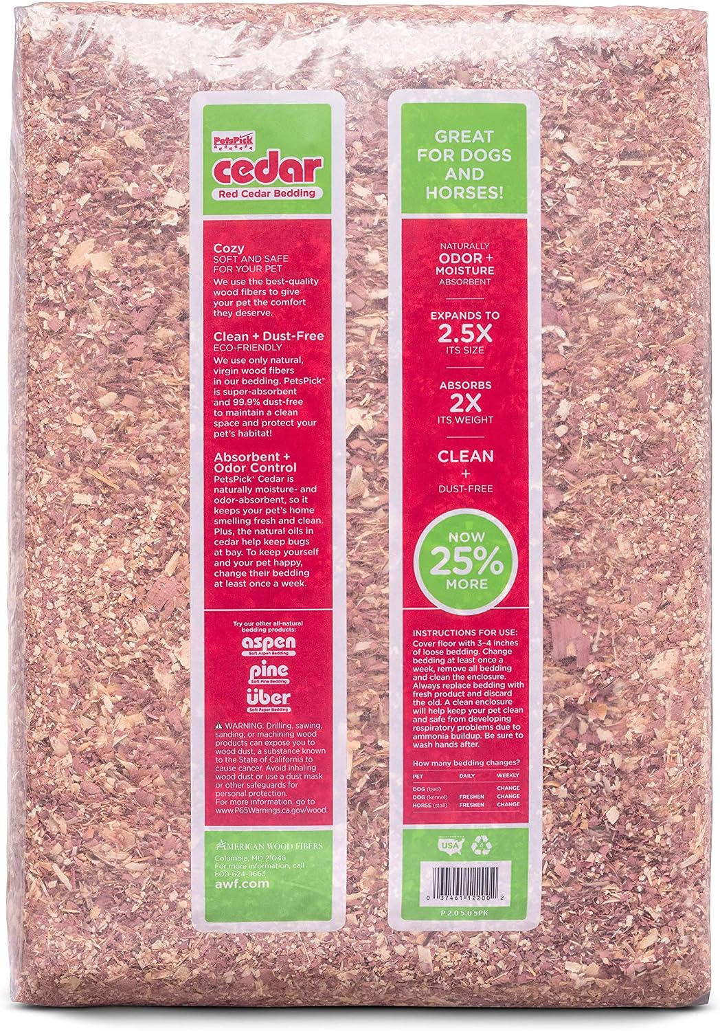 PETSPICK Red Cedar Pet Bedding for Dogs and Horses, 24L | Red cedar bedding provides a natural layer for dogs, horses, stalls, kennels and animal areas; 24 L package.