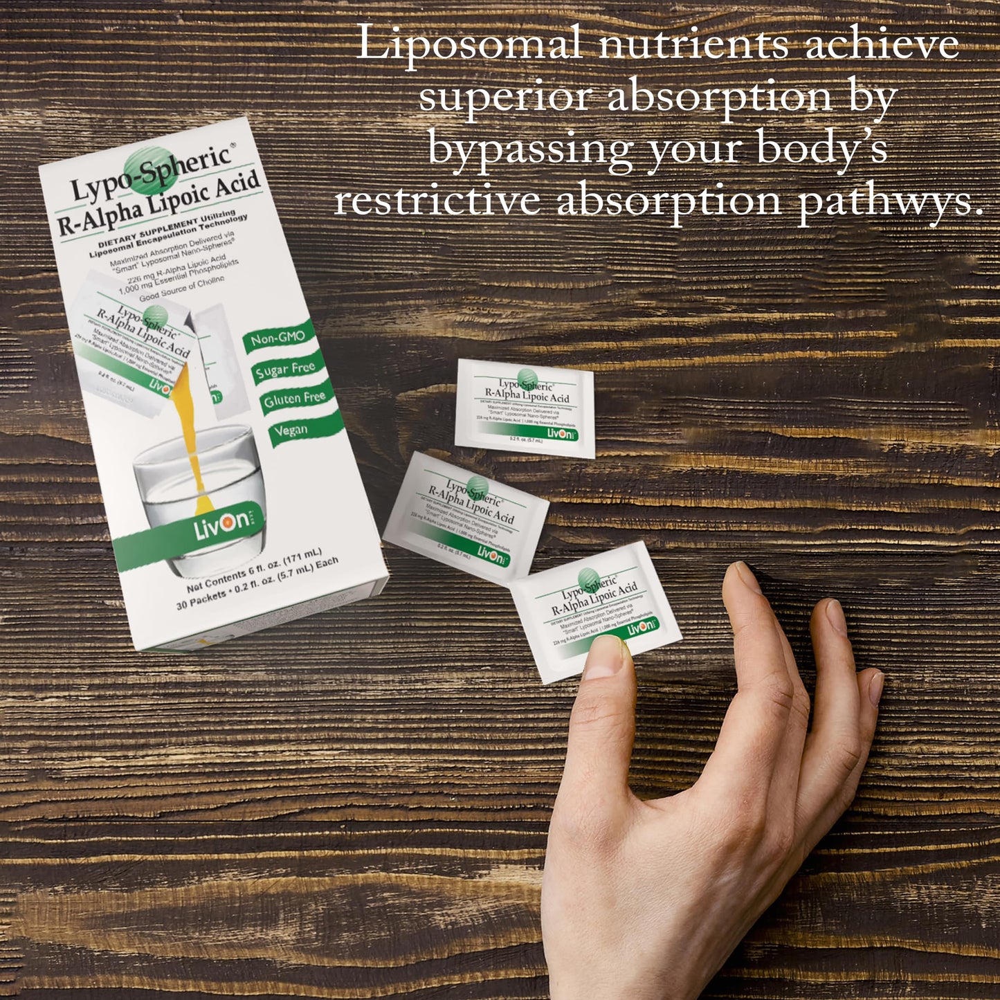 LivOn Laboratories Lypo-Spheric R-Alpha Lipoic Acid - 226mg Per Packet - Liposome Encapsulated for Maximum Bioavailability - 100% Non-GMO (30 Individual Packets)