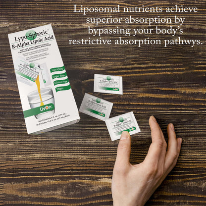 LivOn Laboratories Lypo-Spheric R-Alpha Lipoic Acid - 226mg Per Packet - Liposome Encapsulated for Maximum Bioavailability - 100% Non-GMO (30 Individual Packets)