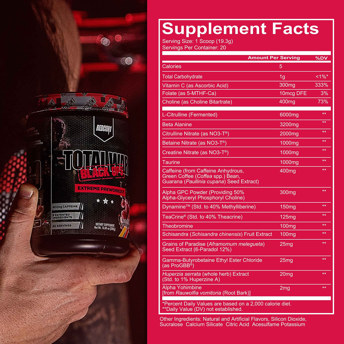 REDCON1 Total War Black Ops Extreme Preworkout Powder, Tigers Blood, High Stimulant
