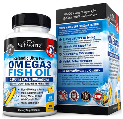 Omega 3 Fish Oil Supplement - 1200mg EPA and 900mg DHA Fatty Acid Per Serving