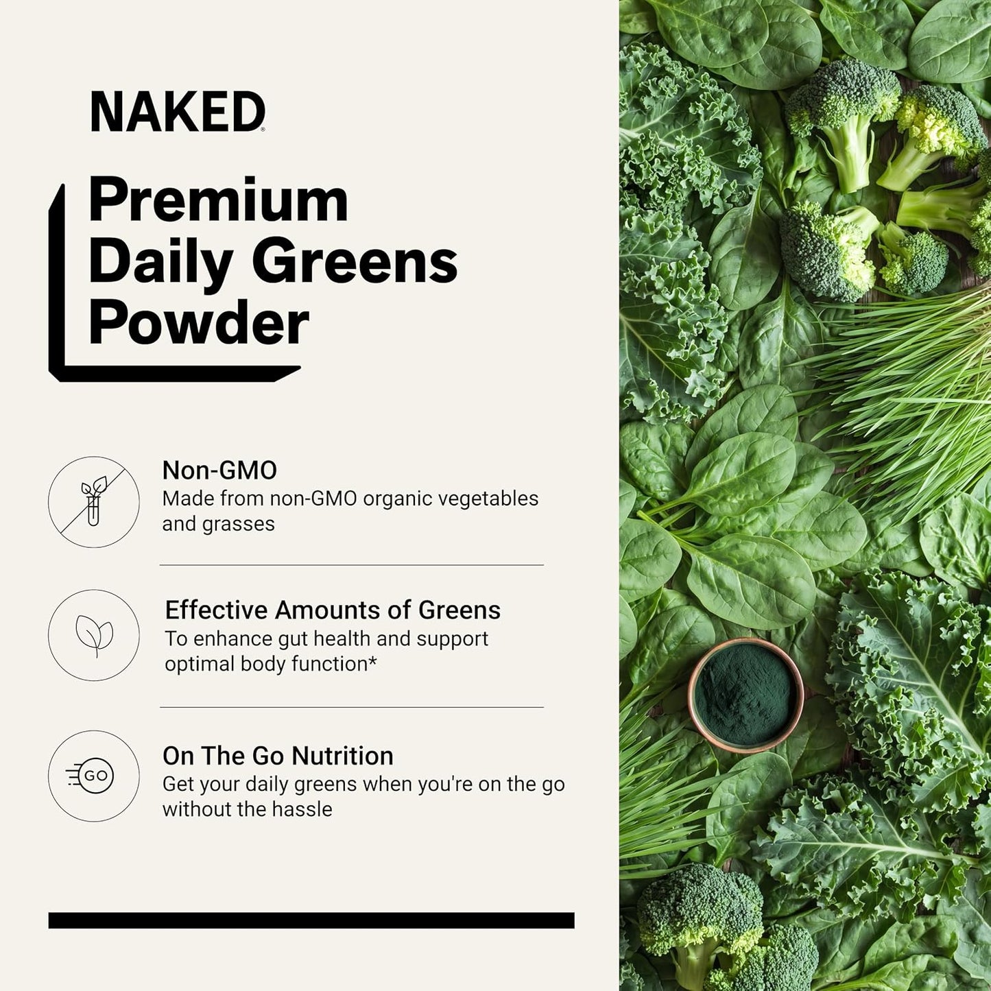 NAKED Super Greens Powder Organic Greens Supplement - Only 10 Premium Ingredients - Vegan, Non-GMO, Prebiotic and Probiotic - 35 Servings