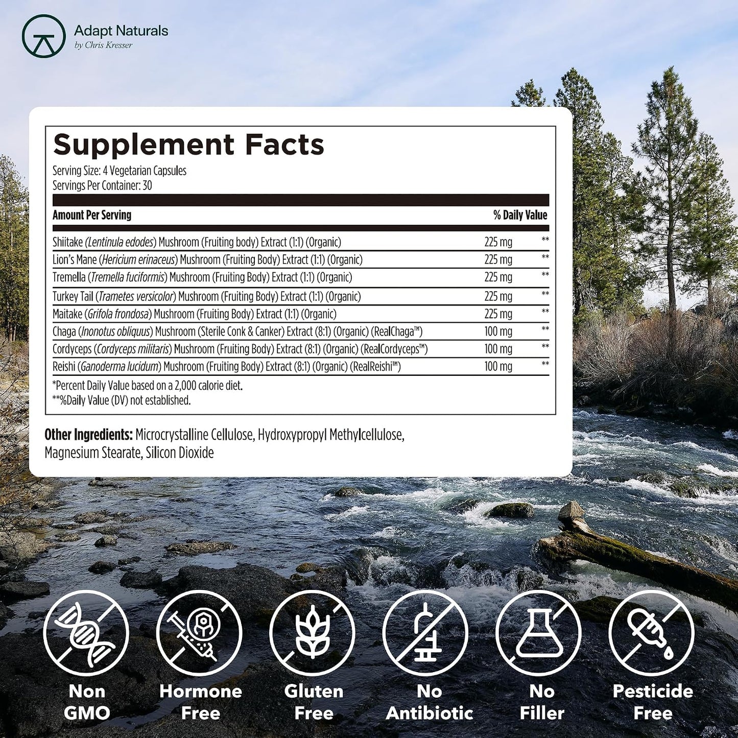 Adapt Naturals Bio-Avail Myco, 8-in-1 Superfood Mushroom Supplement Complex | Lions Mane, Chaga, Cordyceps, Reishi, Shiitake, Tremella, Turkey Tail, Maitake - Immune & Cognitive Function - 30 Day Supply