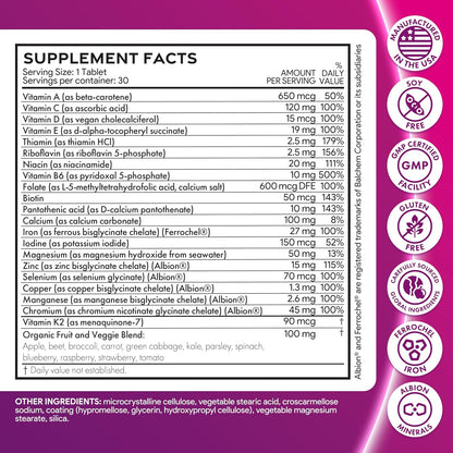 by INDICAID Prenatal Vitamins for Women- Sophisticated Folate and 18 Vitamins and Minerals for Neural Tube Support & Fetal Brain Development, Gluten-Free, Dairy-Free & Soy-Free - 30 Servings