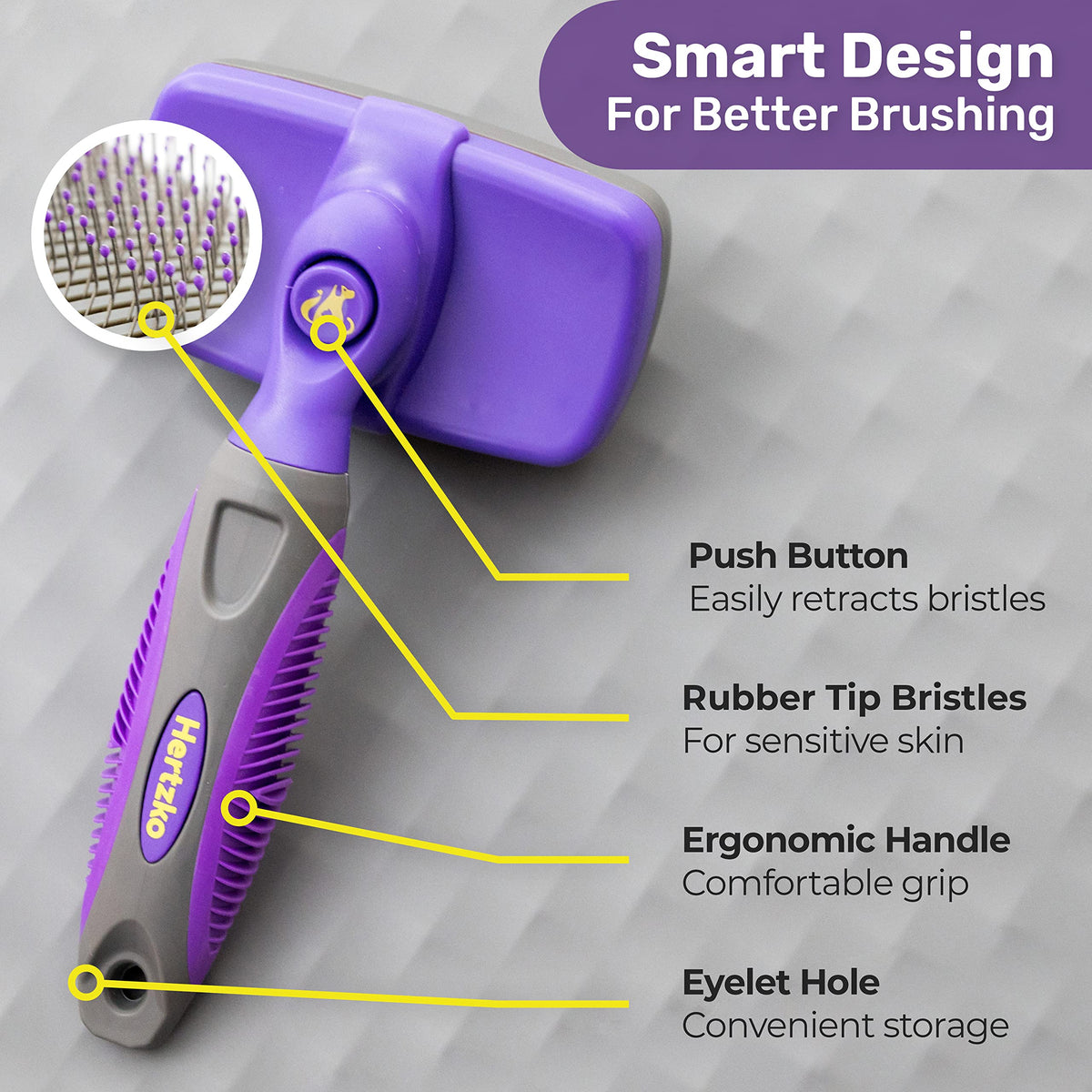 Hertzko Dog & Cat Brush, Dog Brush for Shedding, Cat & Dog Grooming, Self Cleaning