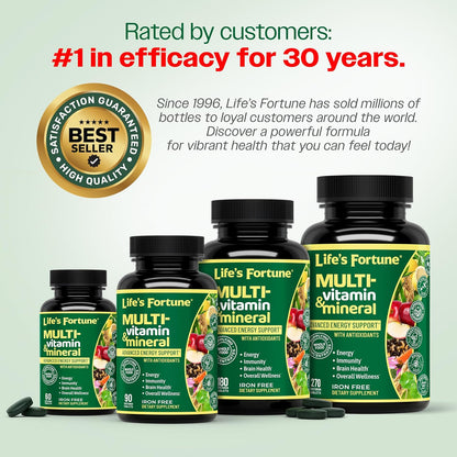Life's Fortune Whole Food Multivitamin & Mineral Supplement for Men & Women – Energy Support Vitamins for Immune, Brain & Metabolism Support – Iron Free, 270 Vegetarian Tablets