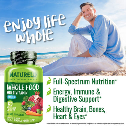 NATURELO Whole Food Multivitamin for Men - with Vitamins, Minerals, Organic Herbal