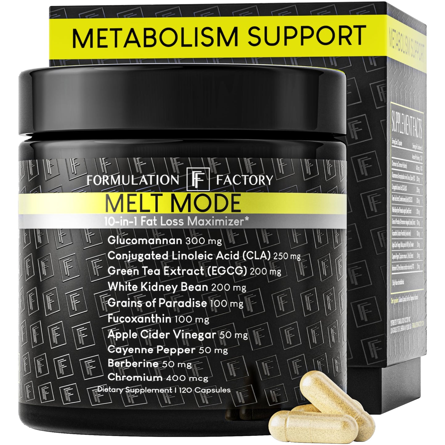 Formulation Factory Melt Mode Appetite Suppressant for Weight Loss, Appetite Suppressant for Women, Metabolism Booster for Weight Loss, Diet Pills with Glucomannan, Green Tea, Berberine, 120 Capsules