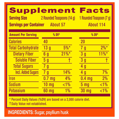Metamucil, Daily Psyllium Husk Powder Supplement with Real Sugar, 4-in-1 Fiber