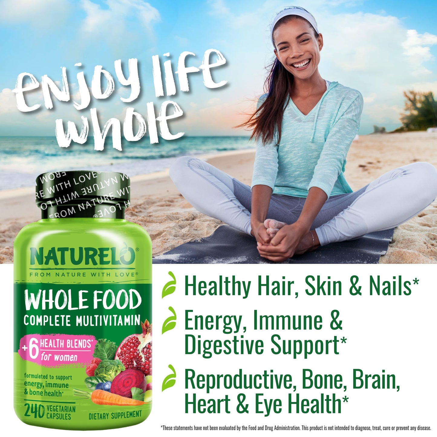 NATURELO Whole Food Multivitamin for Women - with Vitamins, Minerals, & Organic Extracts - Supplement for Energy and Heart Health - Non GMO - 120 Vegan Capsules