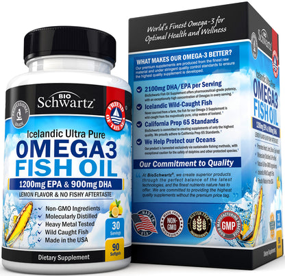 Omega 3 Fish Oil Supplement - 1200mg EPA and 900mg DHA Fatty Acid Per Serving