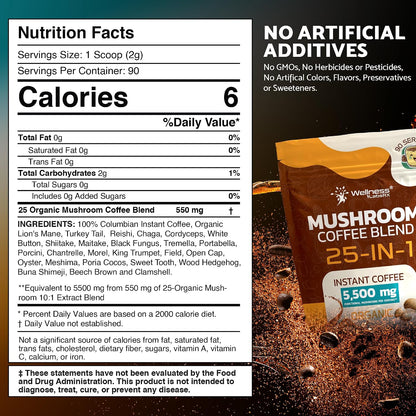 WELLNESS LABSRX Mushroom Coffee 25-in-1 with Instant Mushroom Coffee Blend 5500mg | Bundle