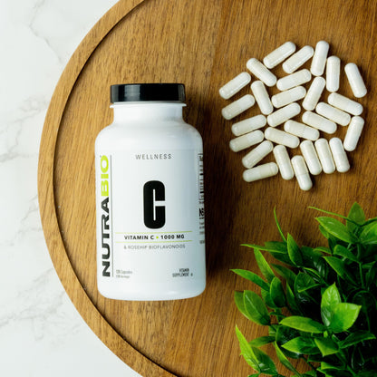 NutraBio Vitamin C with Rose Hips - Supports Healthy Bones, Teeth and Gums, Immune Function - No Fillers or Excipients - (120 Capsules, 1000mg of Vitamin C per Capsule)