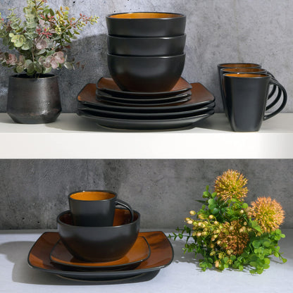 Gibson Soho Lounge Square Reactive Glaze Stoneware Dinnerware Set, Service for 4