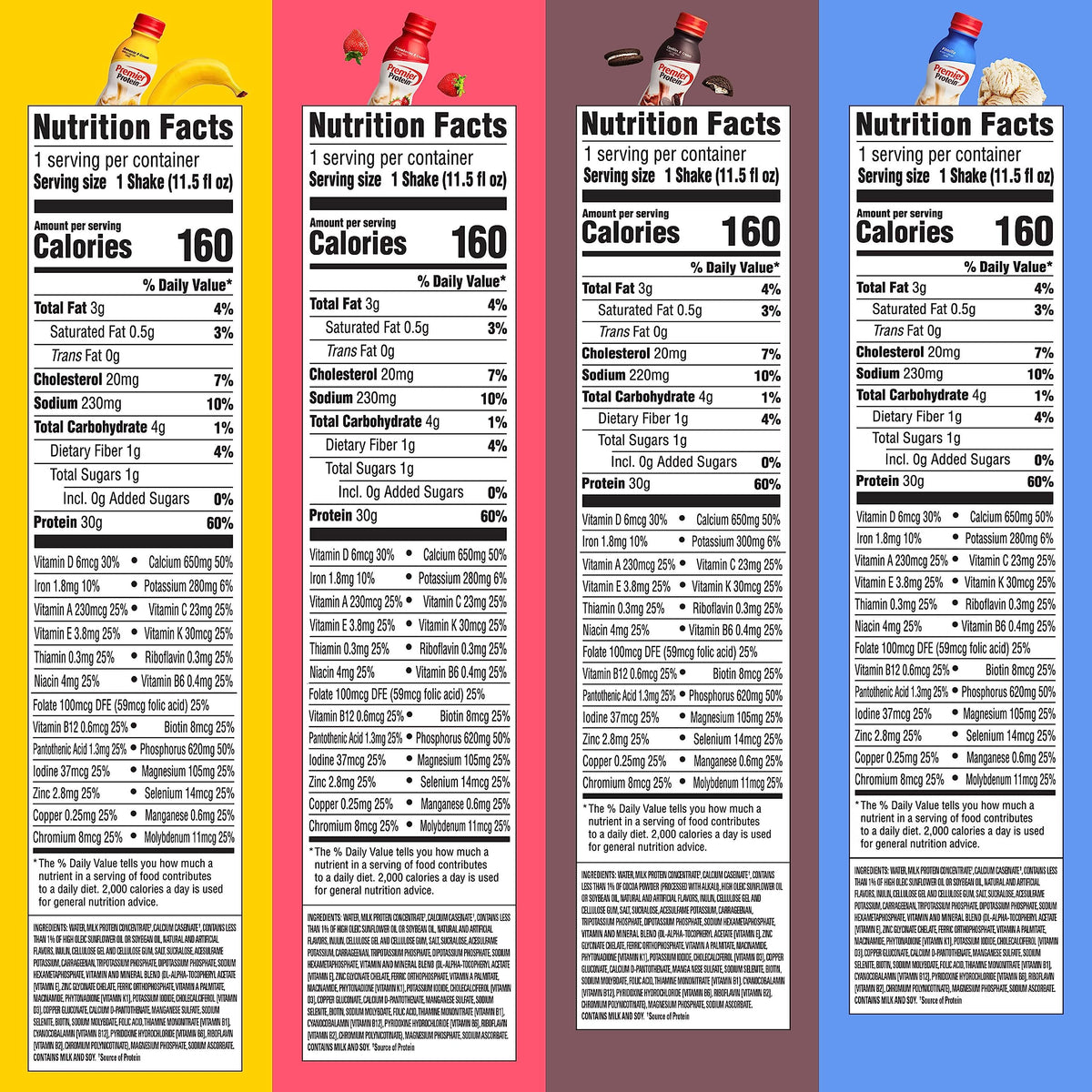 Premier Liquid Protein Shake Can, 8 Flavor Variety Pack, 30g Protein, 1g Sugar