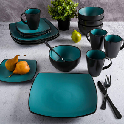 Gibson Soho Lounge Square Reactive Glaze Stoneware Dinnerware Set, Service for 4