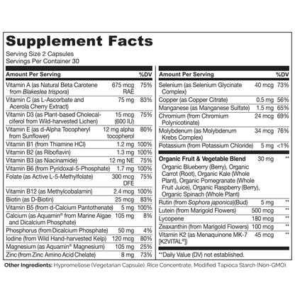 NATURELO Teen Multivitamin - Whole Food Multivitamin for Teenage Boys - Minerals Supplement for Active Kids - with Plant Extracts - Non-GMO - Vegan & Vegetarian - 60 Capsules