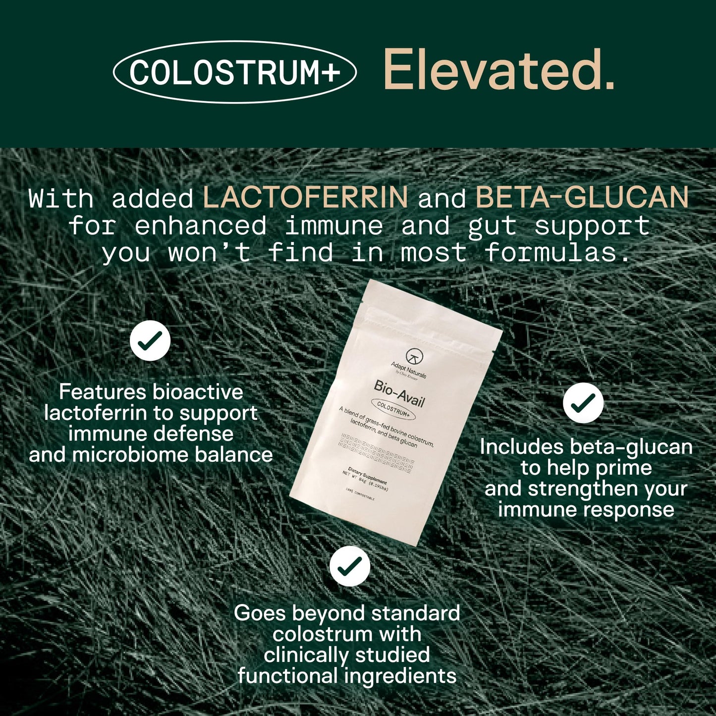 Adapt Naturals Colostrum Supplement (2500mg) with Lactoferrin & Beta-Glucan | Bio-Avail Grass Fed Bovine Colostrum Powder for Gut Health, Immune Support & Vitality, Non-GMO, Unflavored - 30 Day Supply