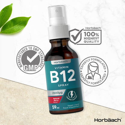 Vitamin B12 Spray 2500mcg | 59ml | High Strength Supplement | Natural Berry Flavour