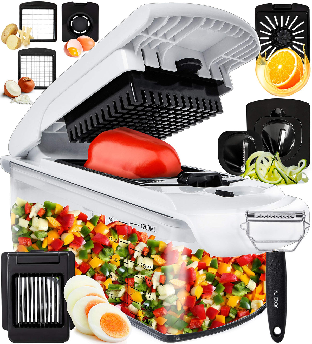 Fullstar Vegetable Chopper - Spiralizer Vegetable Slicer - Onion Chopper with Container 