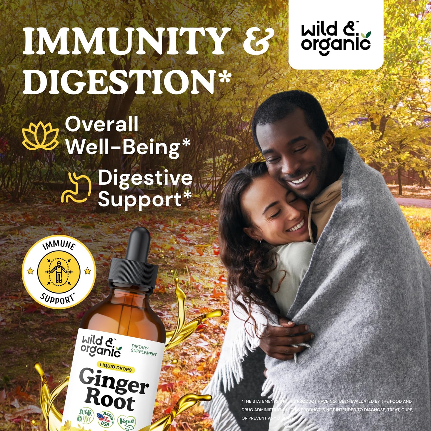 Wild & Organic Ginger Root Extract Drops - Immune & Digestive Support - Liquid Ginger Supplements - Easy to Add to Tea - Vegan, Sugar & Alcohol-Free Tincture - 4 fl oz